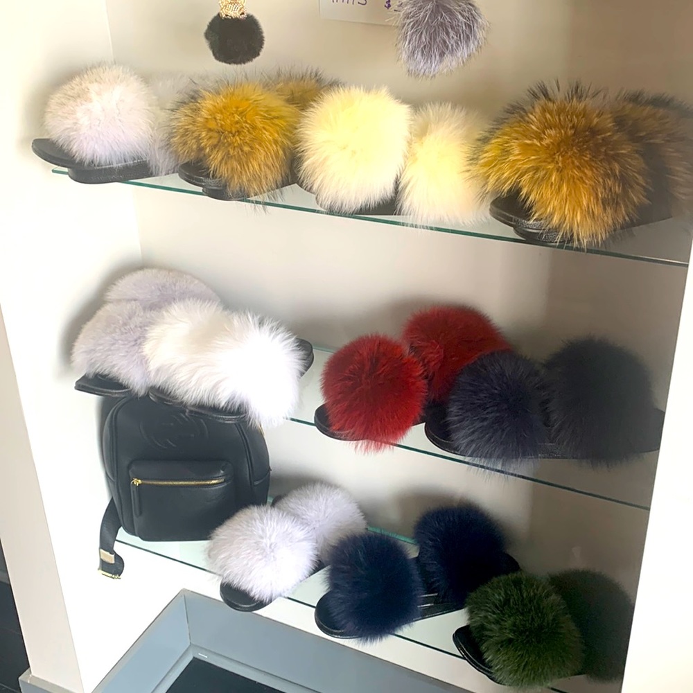 Real fox fur slides